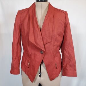White House Black Market Women's Blazer Size 4 Red Cotton Linen Jacket WHBM